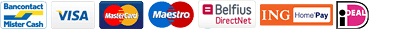 Paiement secure et facile avec Bancontact/MrCash, Visa, Mastercard, Maestro, Paypal, Belfius, ING et iDeal